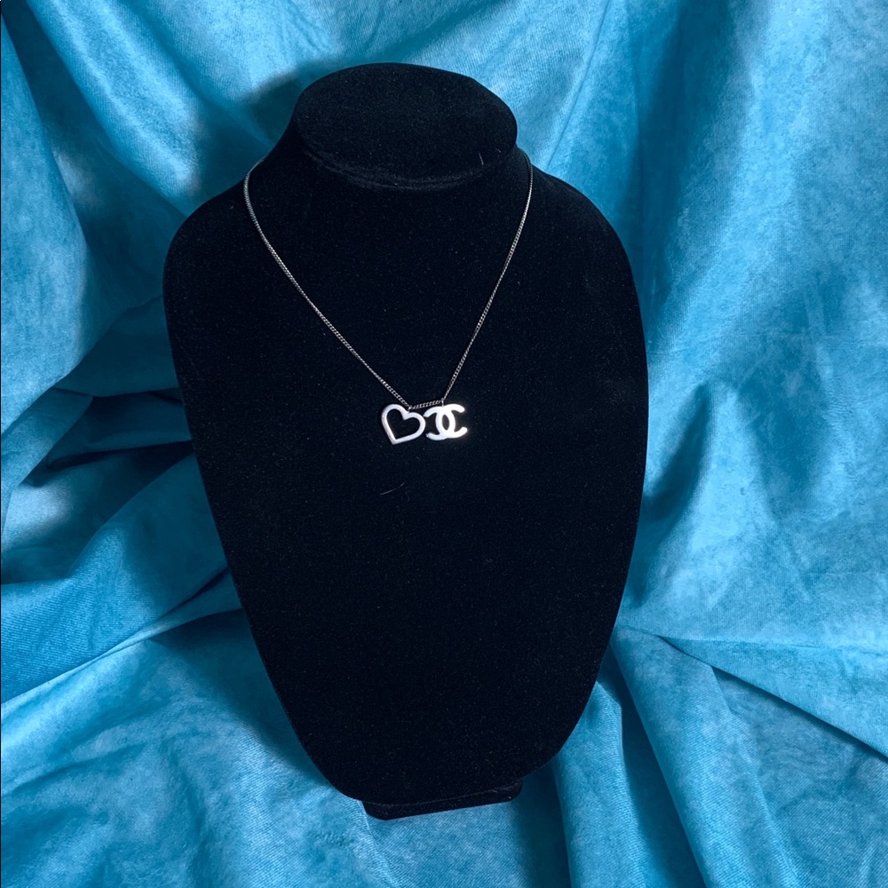 Chanel Heart Interlocking CC Charms Costume Choker Necklace 16in